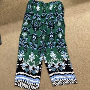 Chico's Green and Blue Patterned Wide Leg Pants